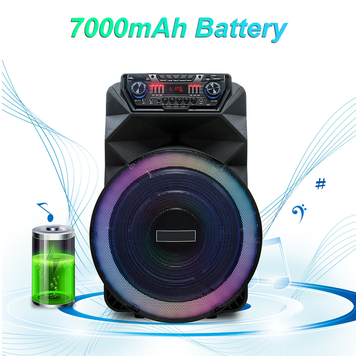 18" 4500W Portable Bluetooth Speaker with Wireless Mic Rechargeable Bass