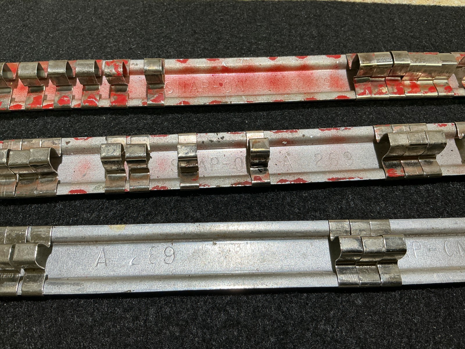 SNAP-ON 1/4" DRIVE 4 pc METAL SOCKET RAILS #A269, A265