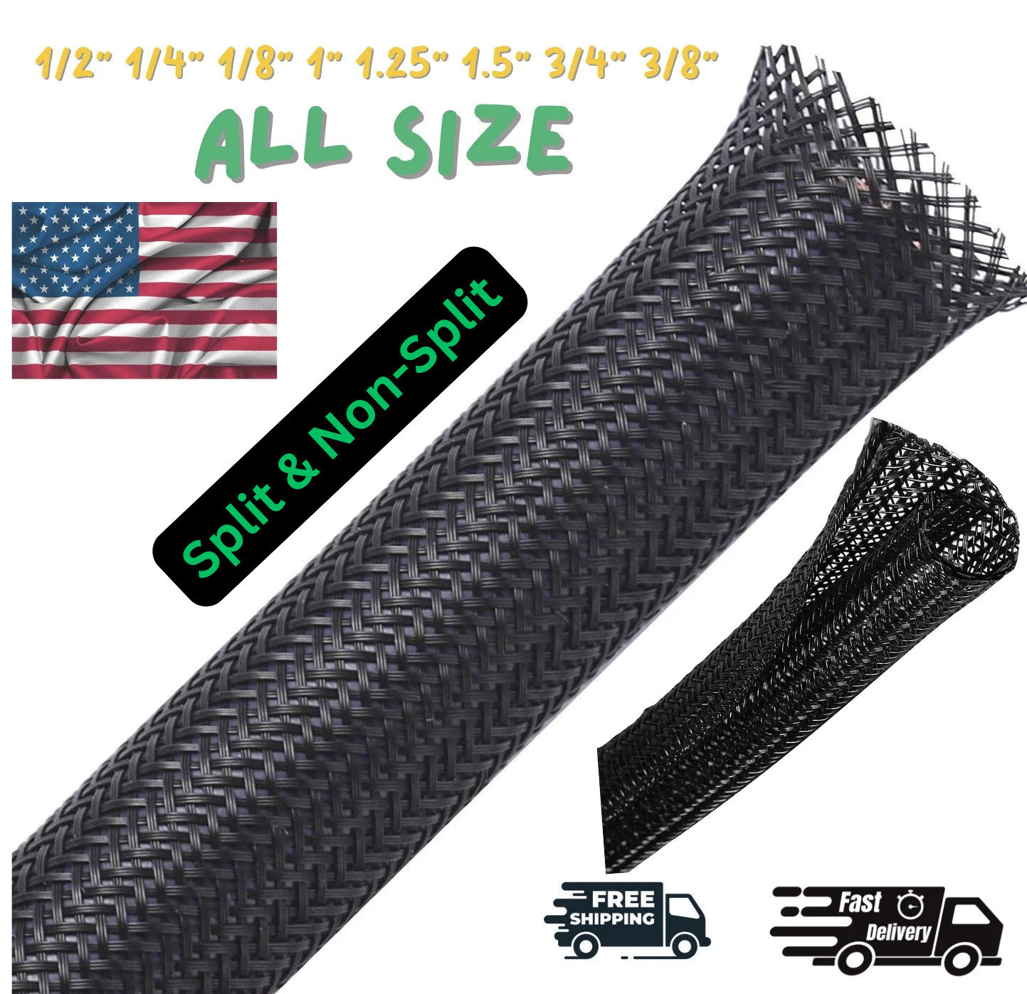 Split Braided Cable Sleeve Nylon Self Wrap Wire Loom Cord Management Protector