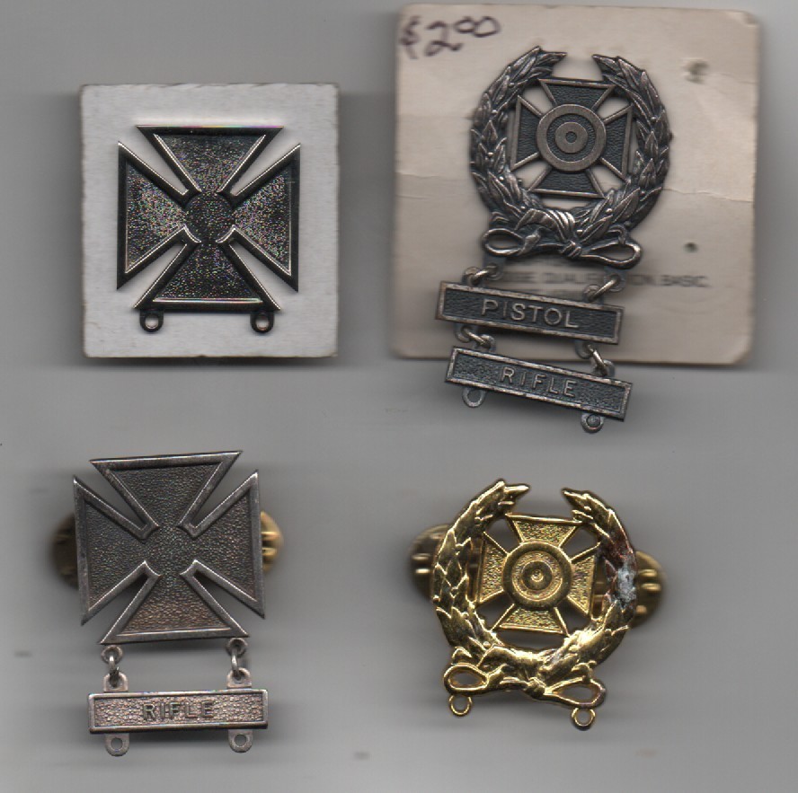 4 US MARKSMAN AND EXPERT BADGES WITH Q-BARS, PLUS 2 MORE
