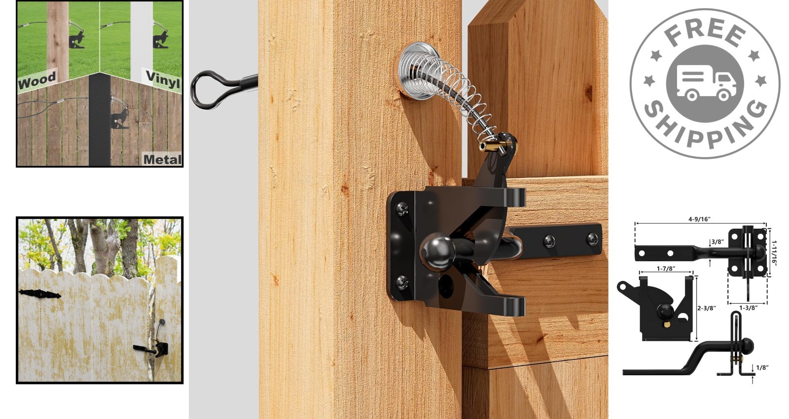 2 Pack Self-Locking Carbon Steel Fence Gate Latch - Durable Security Solution