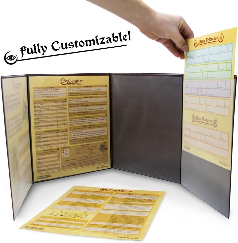 4 Panel GM Screen Dry Erase Inserts Customizable RPG D&D Dungeon Master Screen