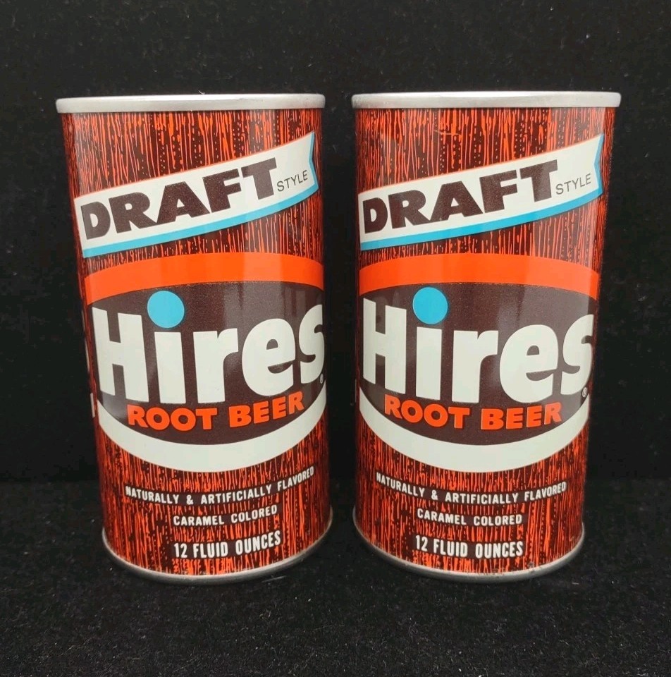 (2) Vintage Hires Root Beer Draft Style Soda Pop Pull Tab Cans 12 Oz EMPTY
