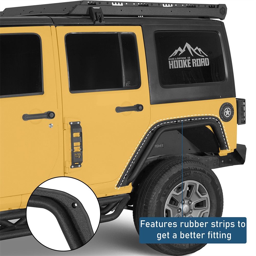 Hooke Road Front & Rear Compact Tube Fender Flares Fit 07-18 Jeep Wrangler JK