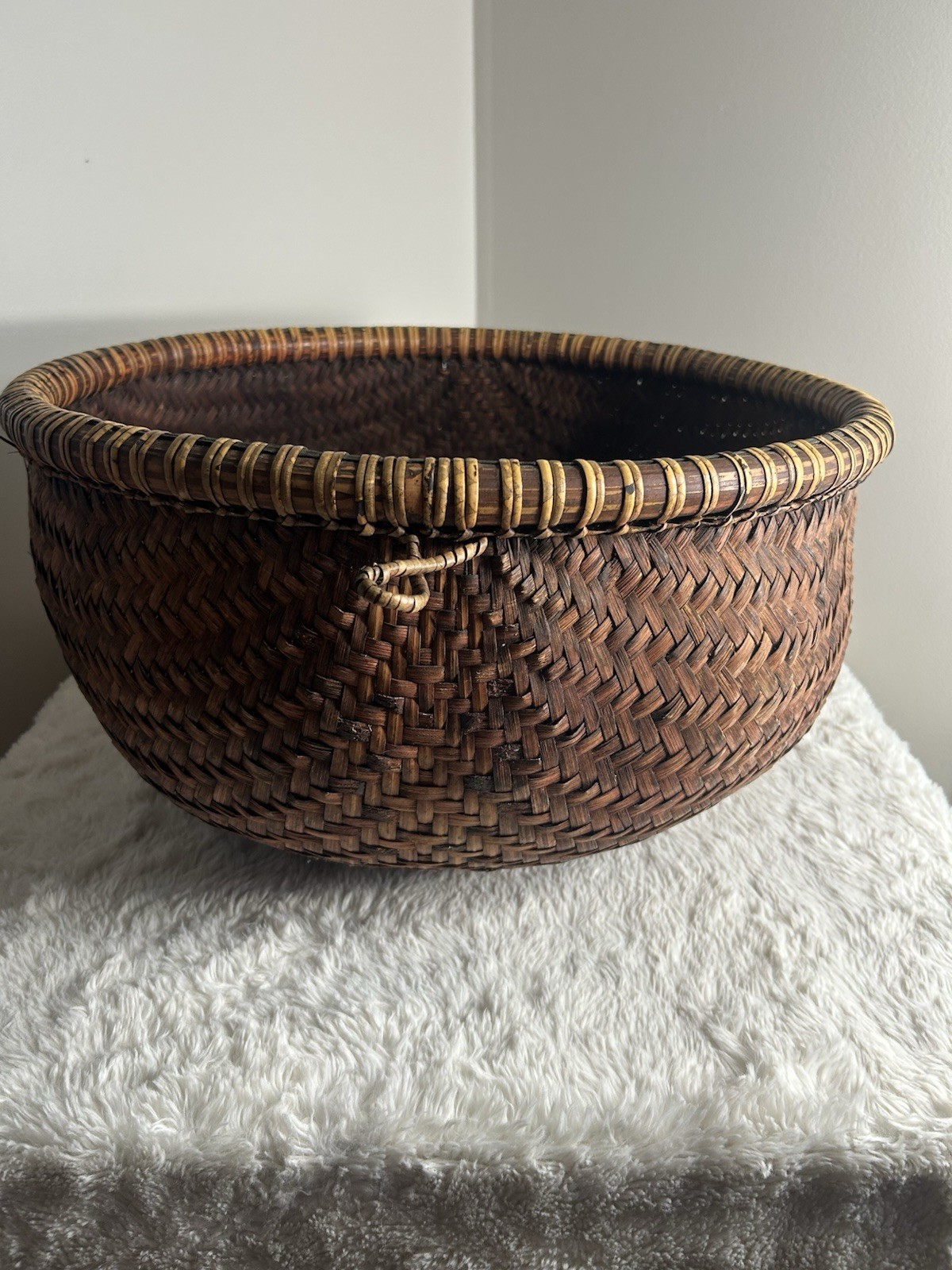 Set of 2 Brown Wicker Round Baskets, Decorative Storage