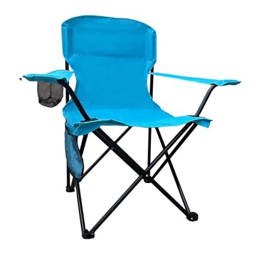 Foldable Camping Chair with Cup Holder, Storage Pocket, 225lbs Capacity, Wide