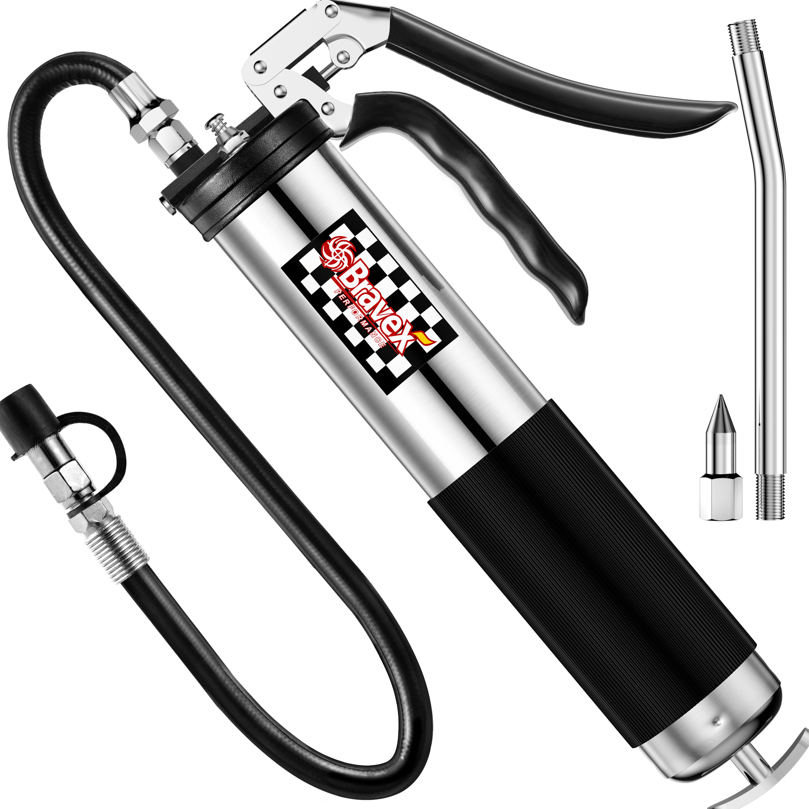 Bravex Heavy Duty Professional Pistol Grip Grease Gun 6000PSI with 18" Flex Hose