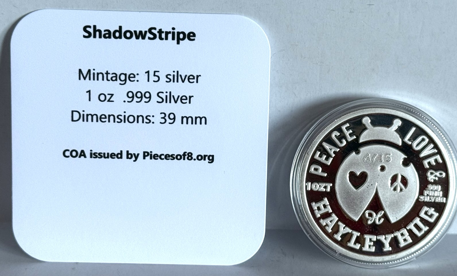 Hayleybug 1 oz Shadow Stripe Kitty Bat silver Round w/ COA POP 15