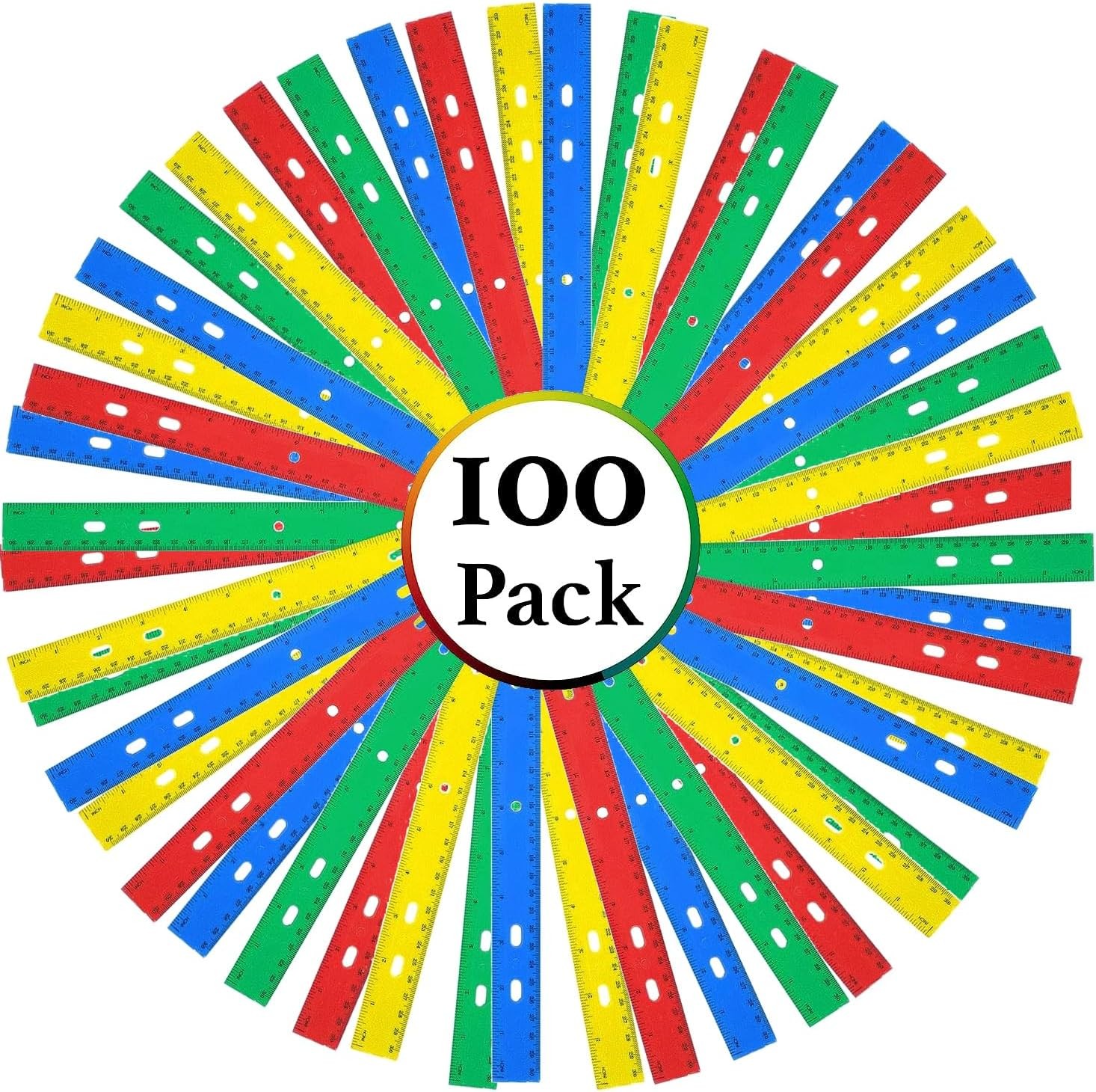 100 Pack Rulers Bulk for Classroom Kids | 12 Inch Rulers with Imperial