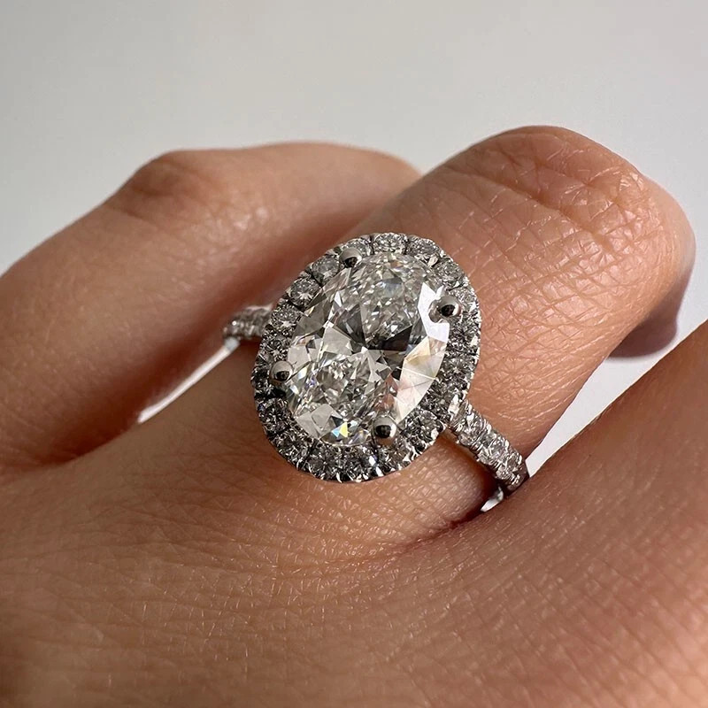 3.70 Ct Oval Cut White Moissanite Halo Wedding Ring 925 Sterling Silver