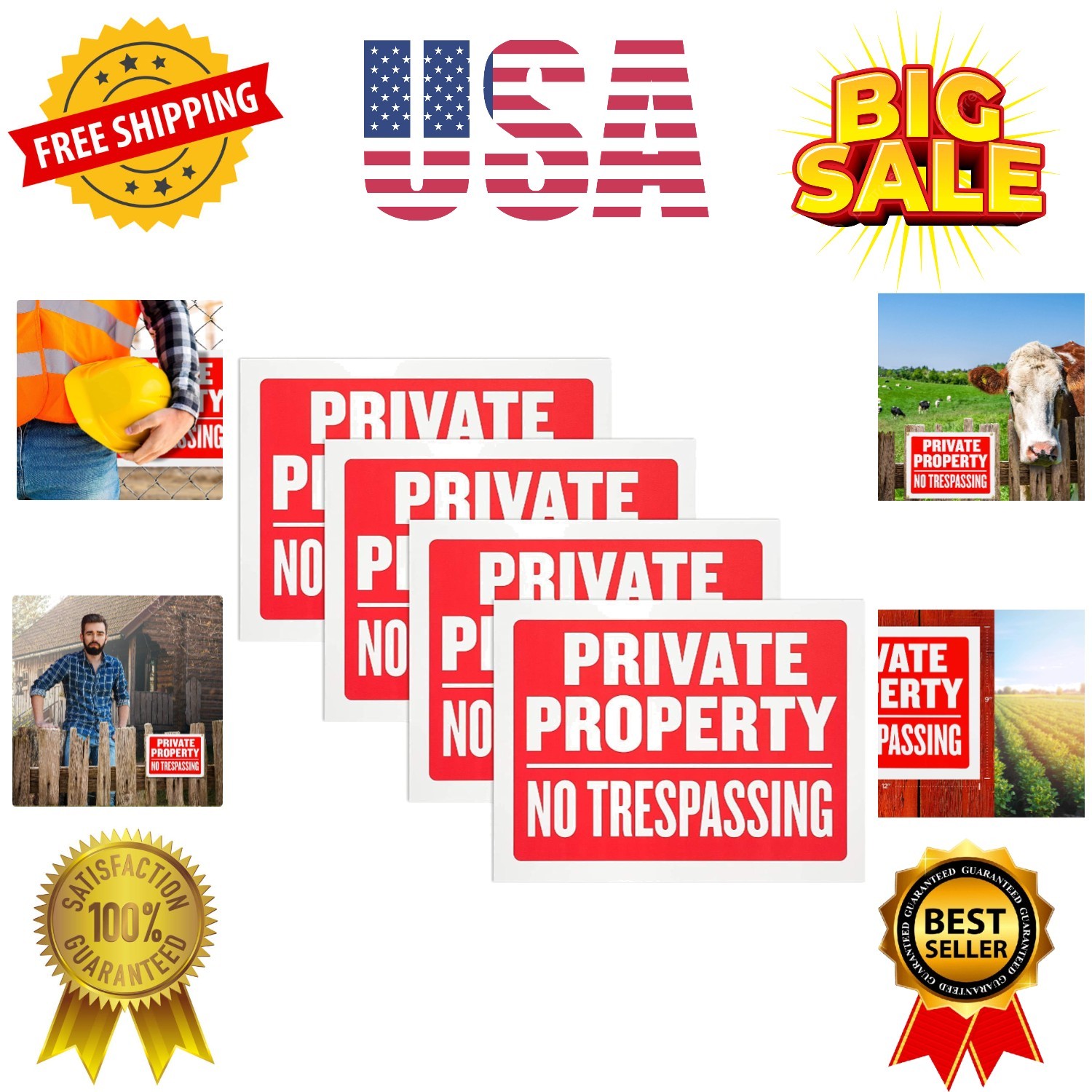 8 Pack Private Property No Trespassing Sign 9 x 12 Inch Weatherproof, Water R...