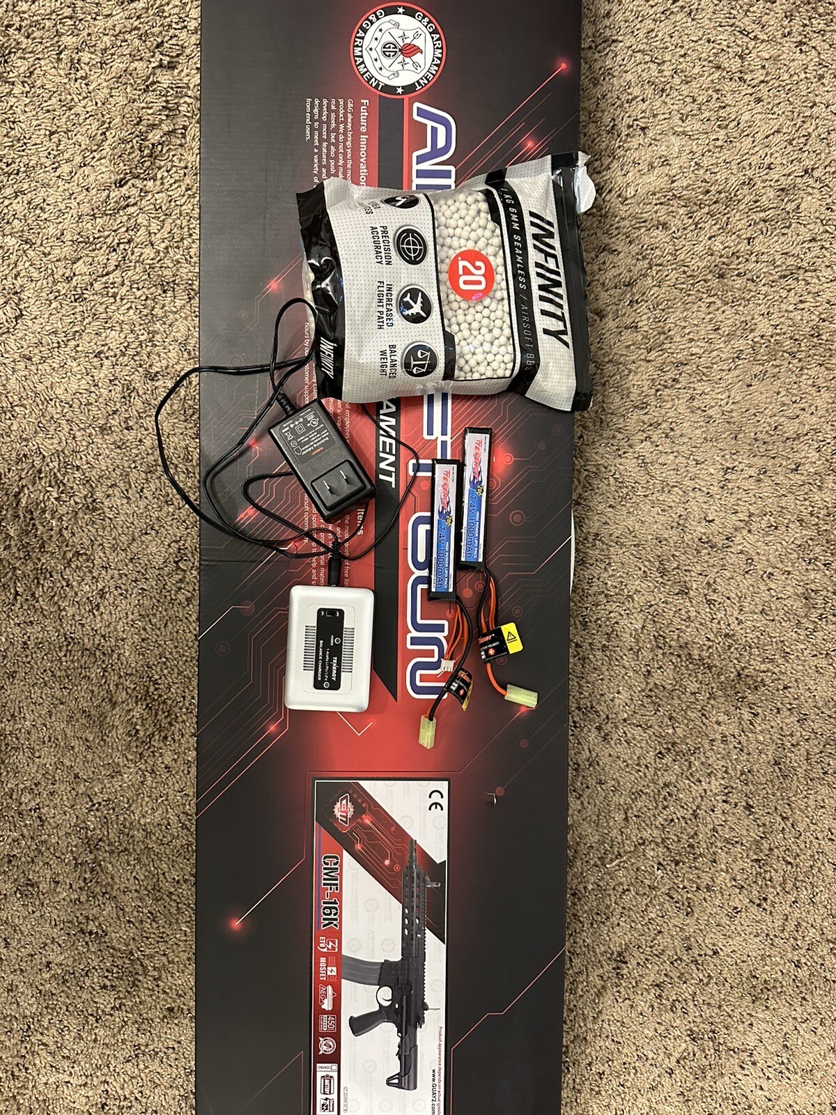 G&G CMF16k, A Bag Of .20 BBS, Two 7.4v 1000mah LiPo Batteries, A Balance Charger