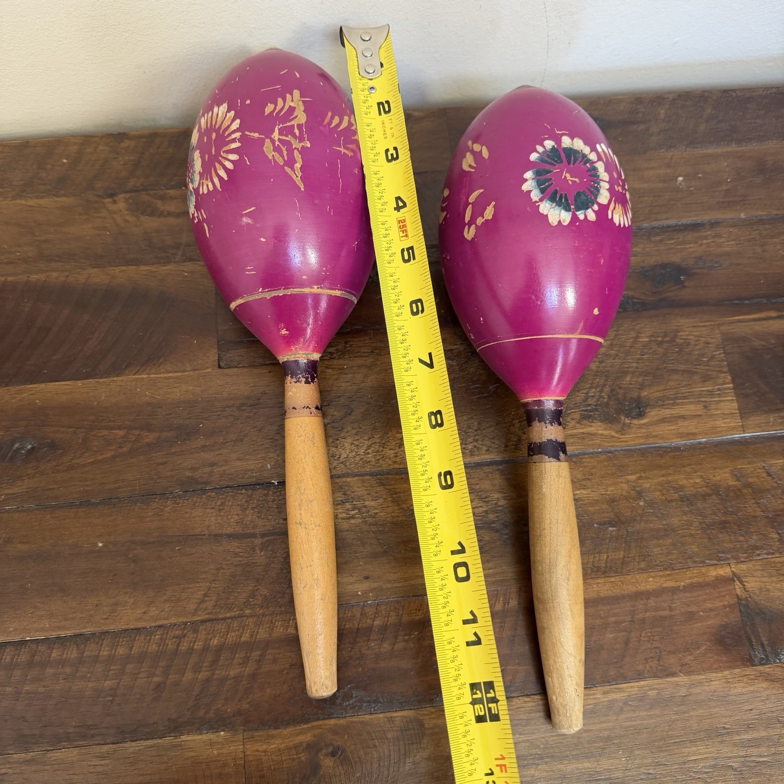 VTG Maracas Hand Etched Painted Souvenir Musical Instrument Noise Maker Wood