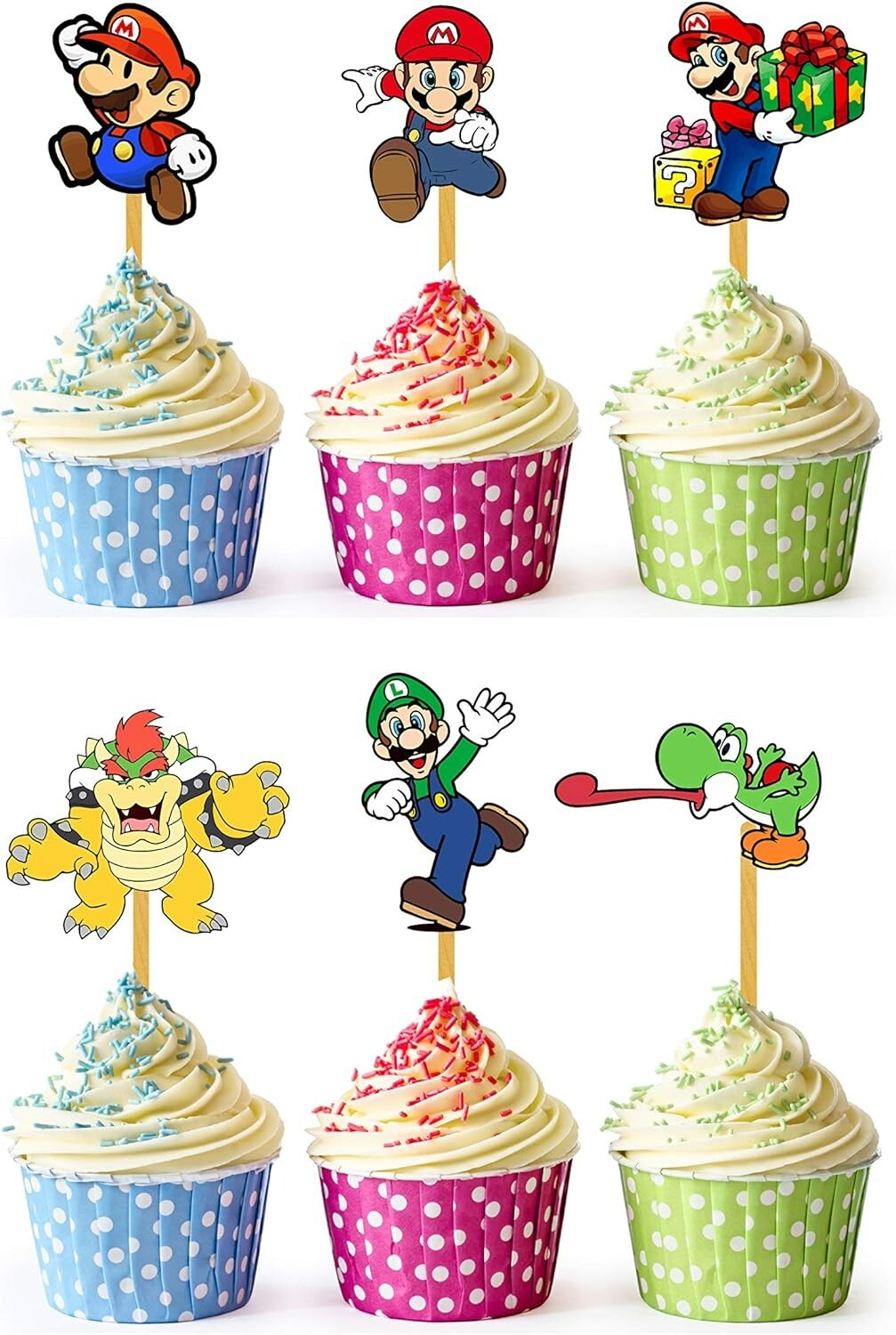17 Classic Video Game Cupcake Toppers – Strong Picks Happy Birthday Décor, Cupc