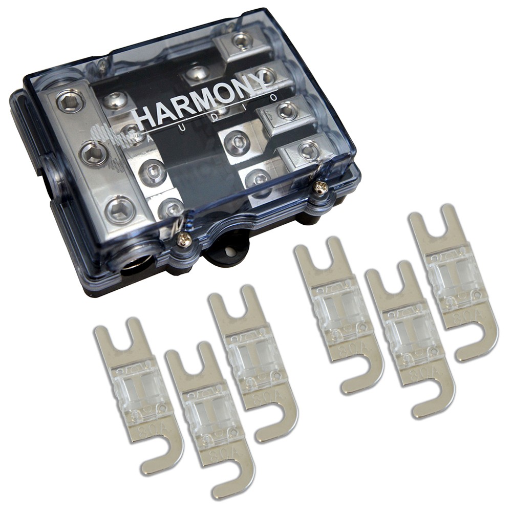 Harmony HA-MIDIFD4 Mini ANL MIDI 4-Way Fused Distribution Block & 80 Amp Fuses
