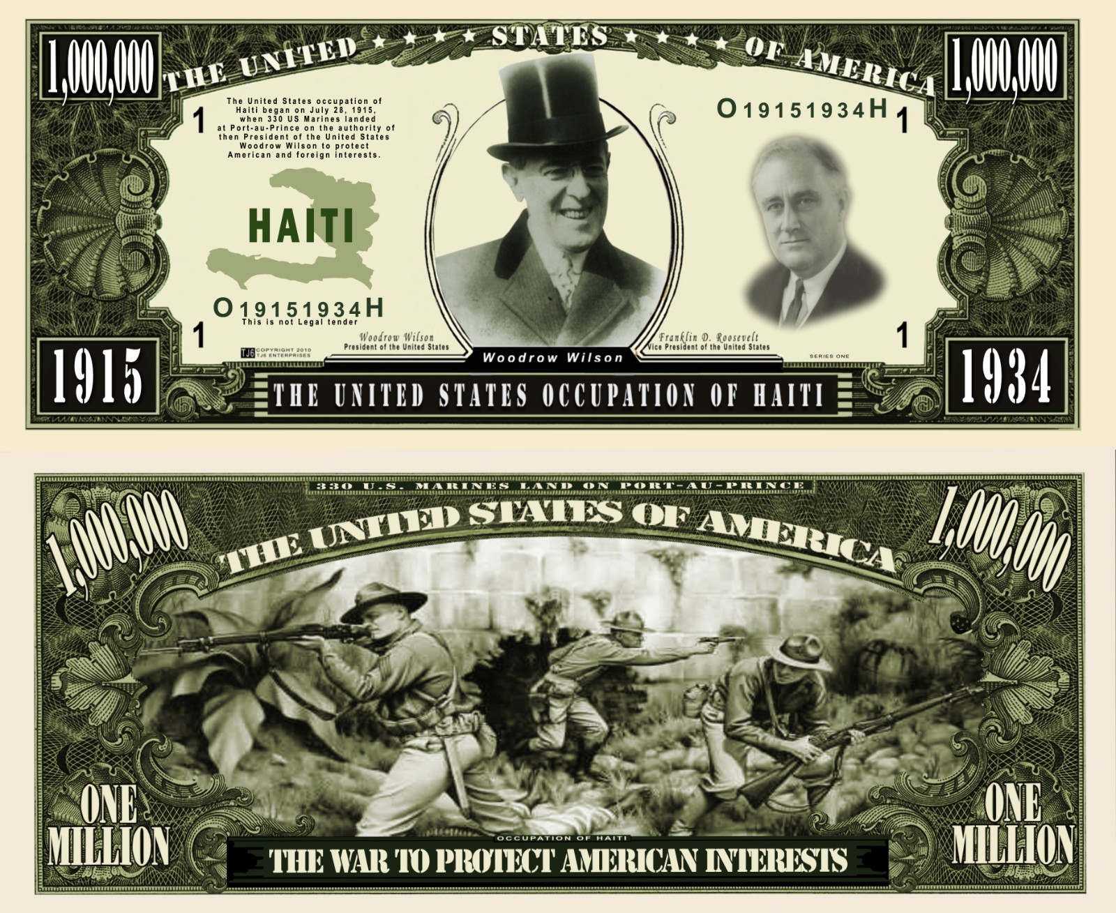 Haiti Invasion Million Dollar Bill Play Funny Money Novelty Note + FREE SLEEVE