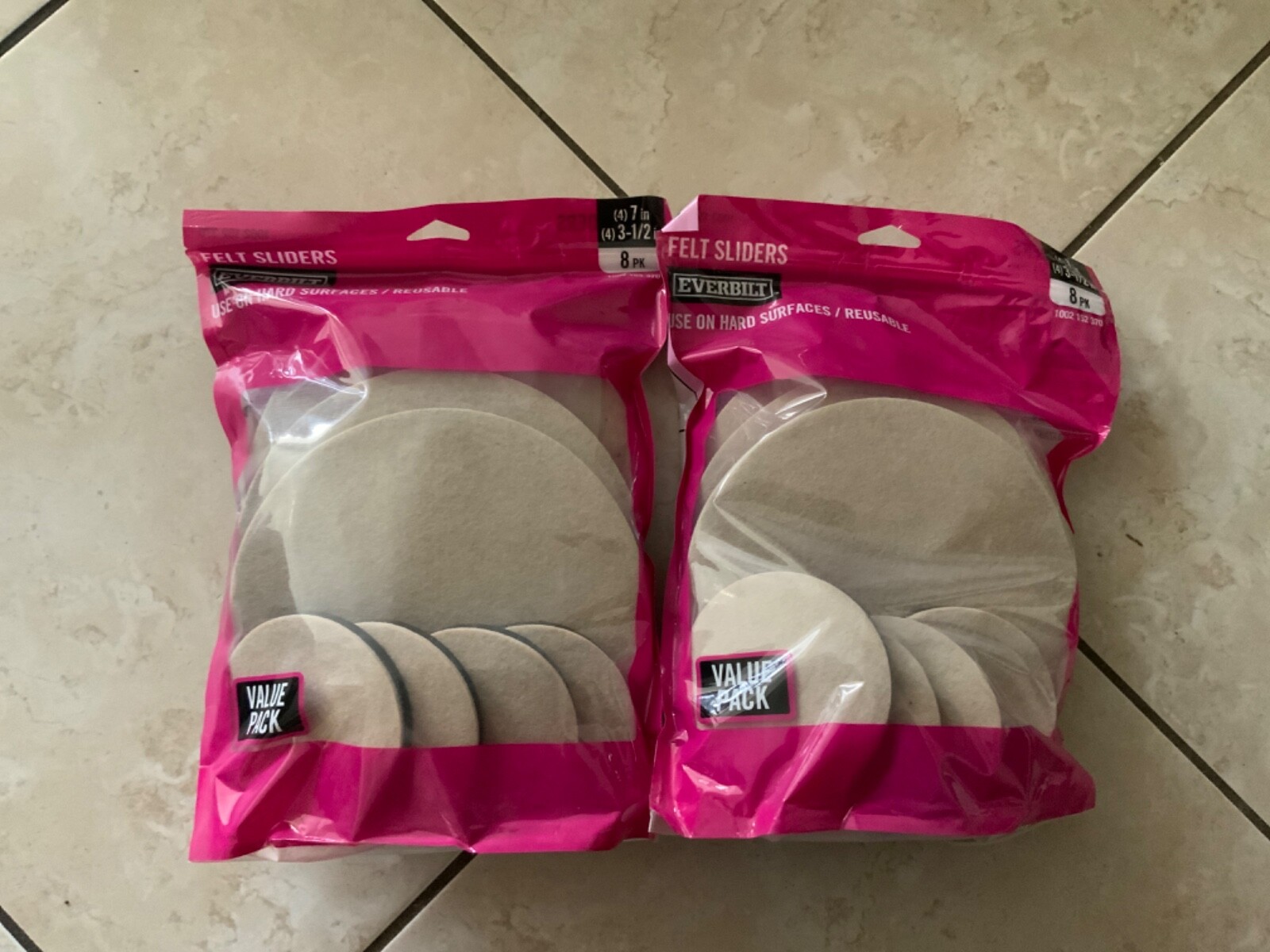 Lot of 2 Packs of Everbilt Felt Sliders 7in , 3-1/2in