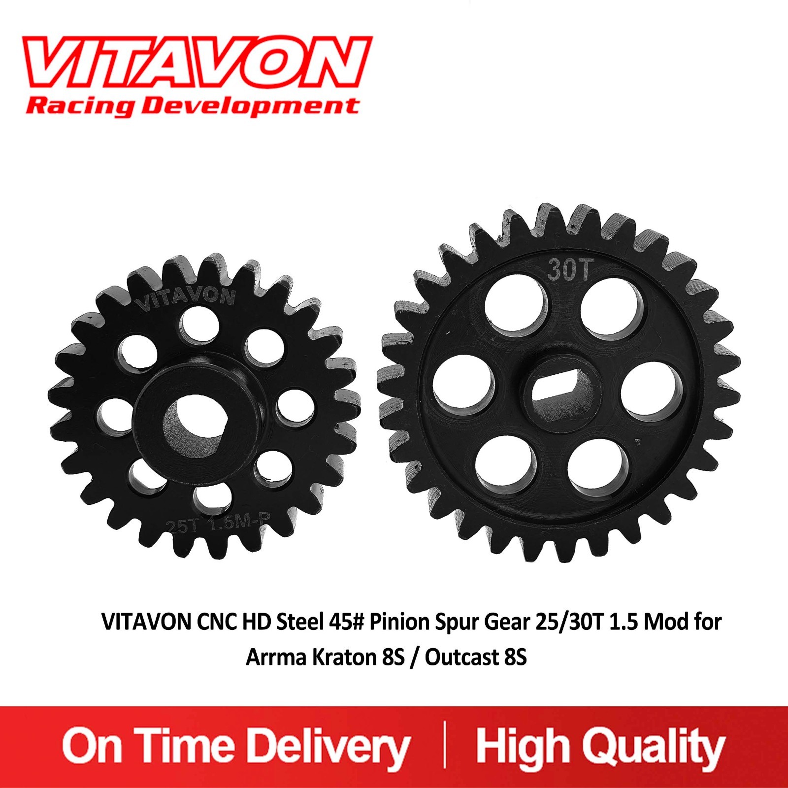 Vitavon CNC HD Steel 45# Pinion Spur Gear 25/30T 1.5 Mod for Kraton / Outcast 8S