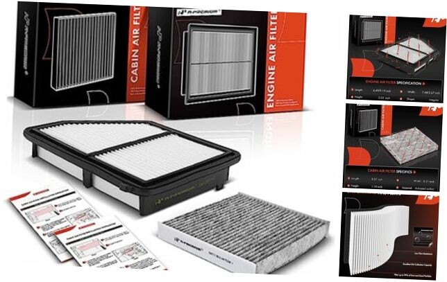 2-PC Engine & Cabin Air Filter with Activated Carbon Compatible with Honda