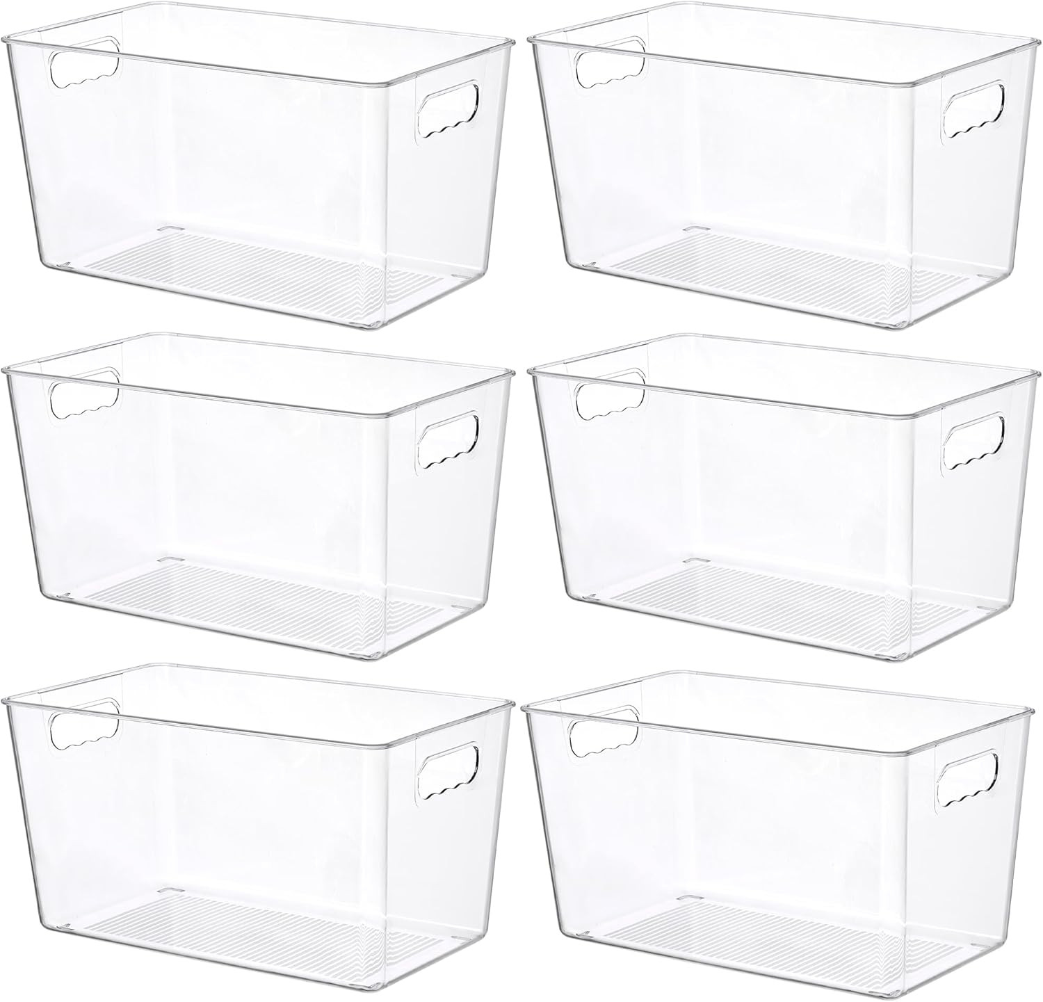 6 PCS Clear Plastic Storage Bins, Pantry Organizer Containers with Handle for...