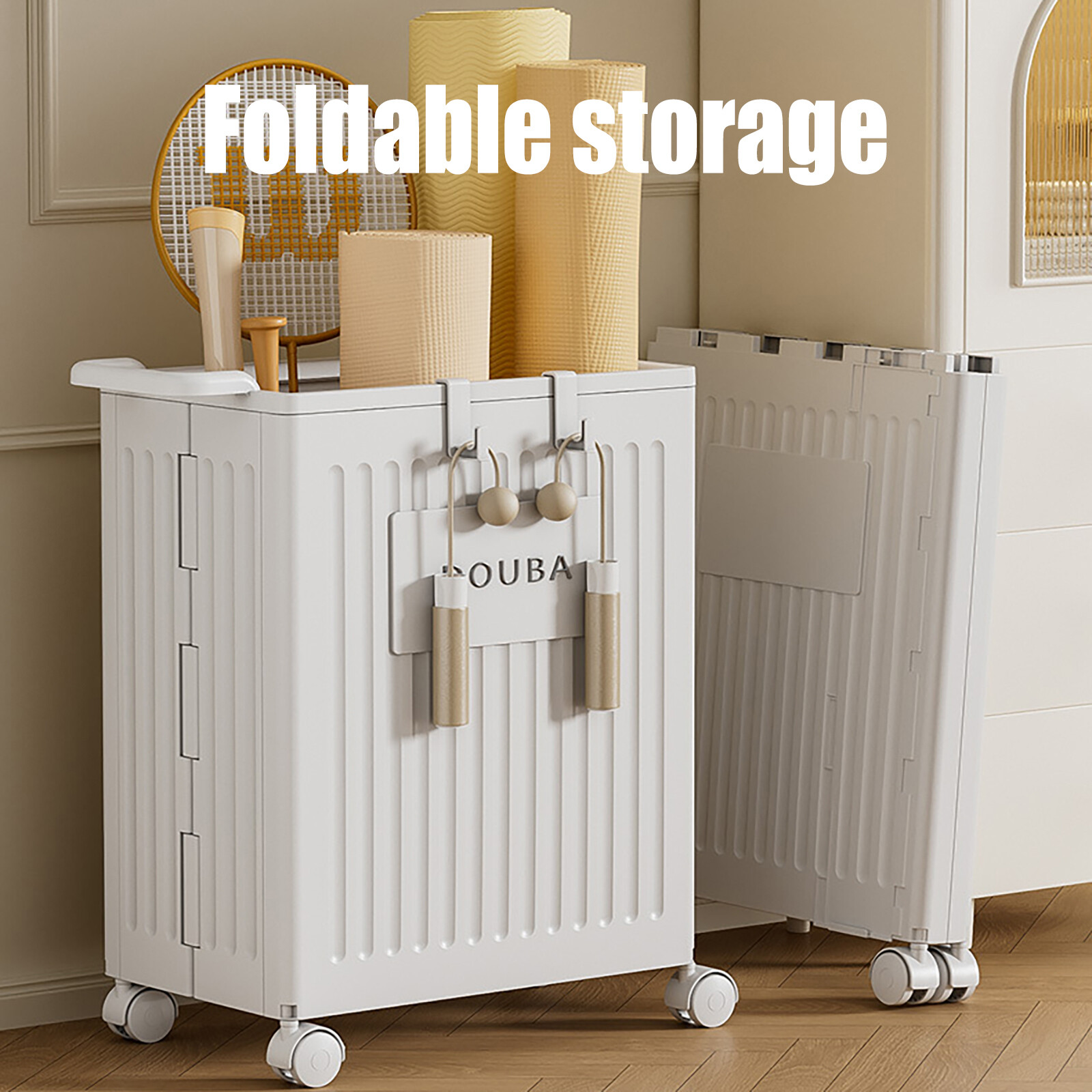 PP Removable Storage Cabinet with Wheels Foldable Storage Box White 39*25*52.5cm