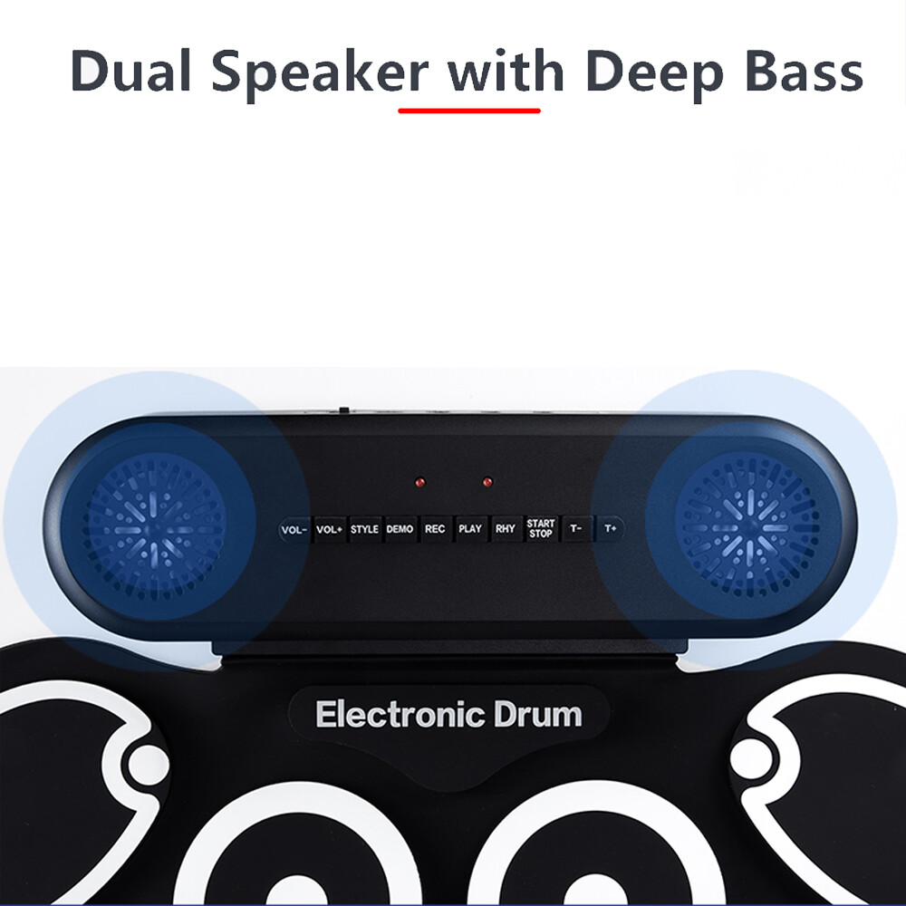 Electronic Drum Set 9 Pads Drum Practice Pad Kit Roll-Up Electric Drum Set