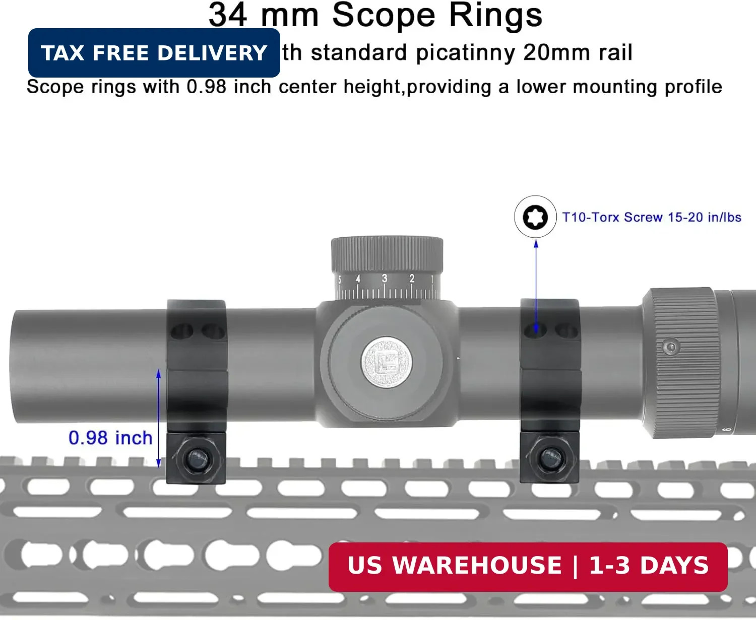 34mm Scope Rings Compatible with 34 mm Diameter Rifle Scope