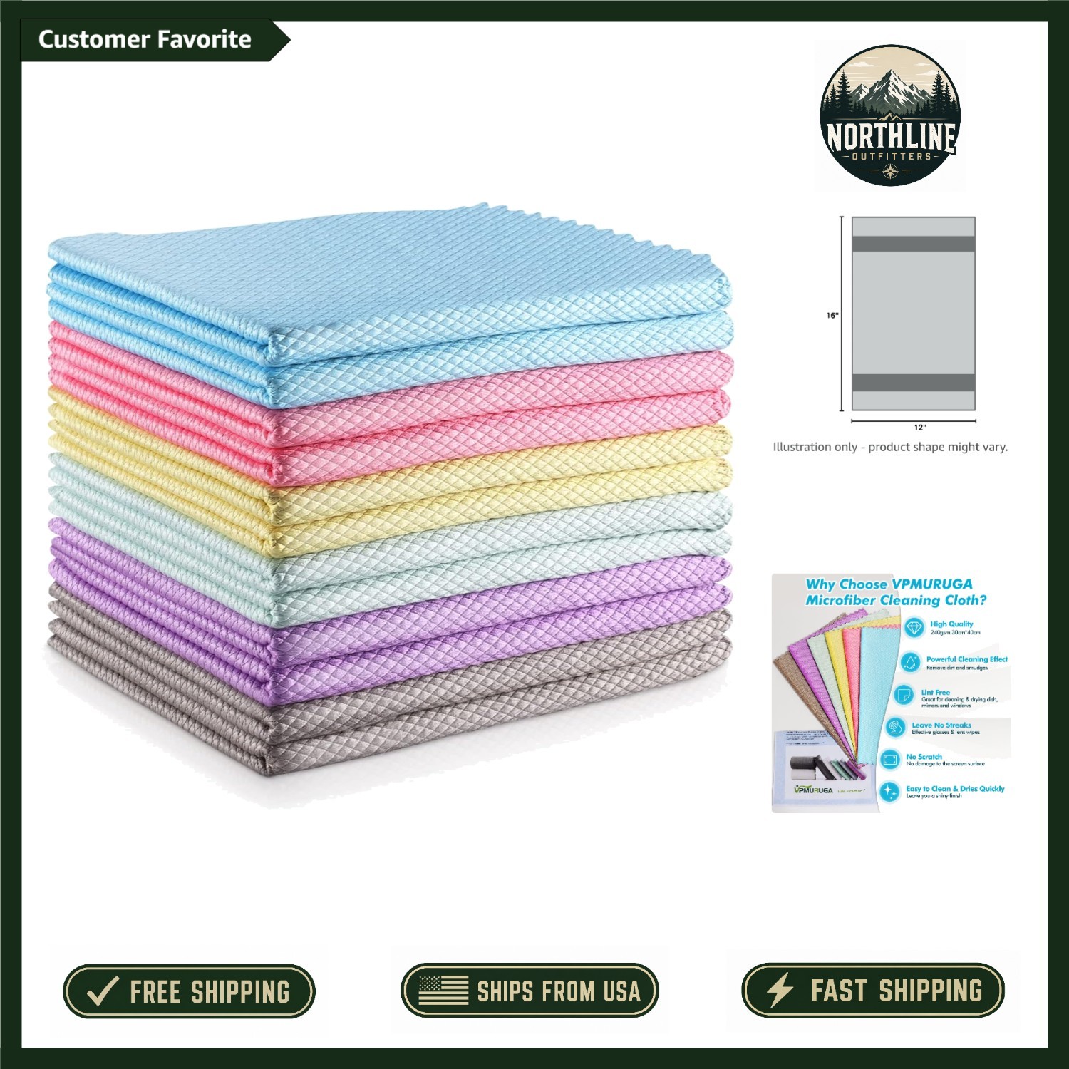 All-Purpose Fish Scale Microfiber Cleaning Cloths - 12 Pack, Lint-Free & Durable