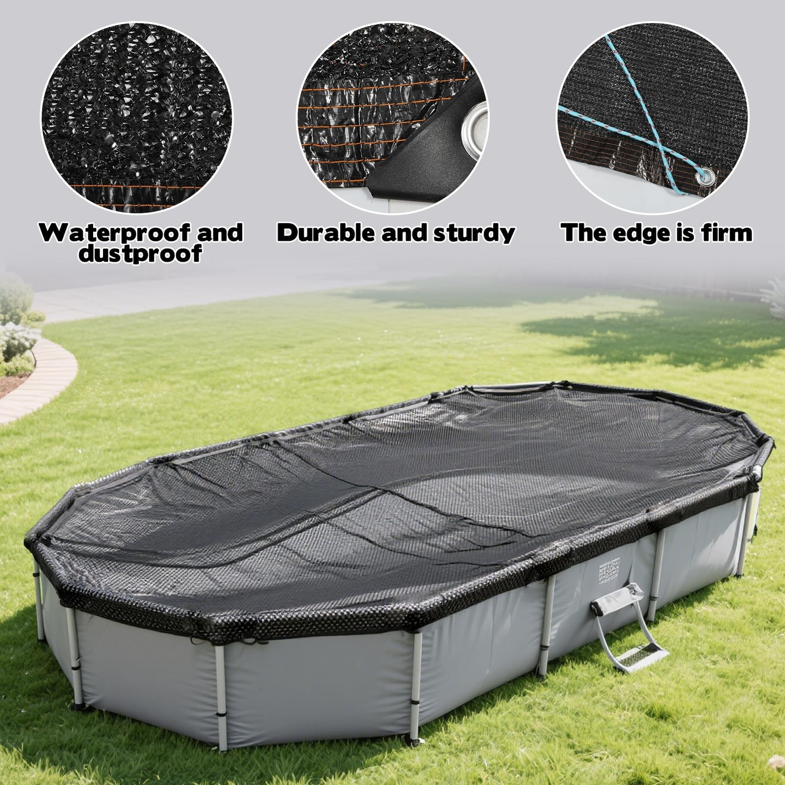 10' x 16' Oval Pool Leaf Net Cover with String, Winter 12 x 18 ft, Blue