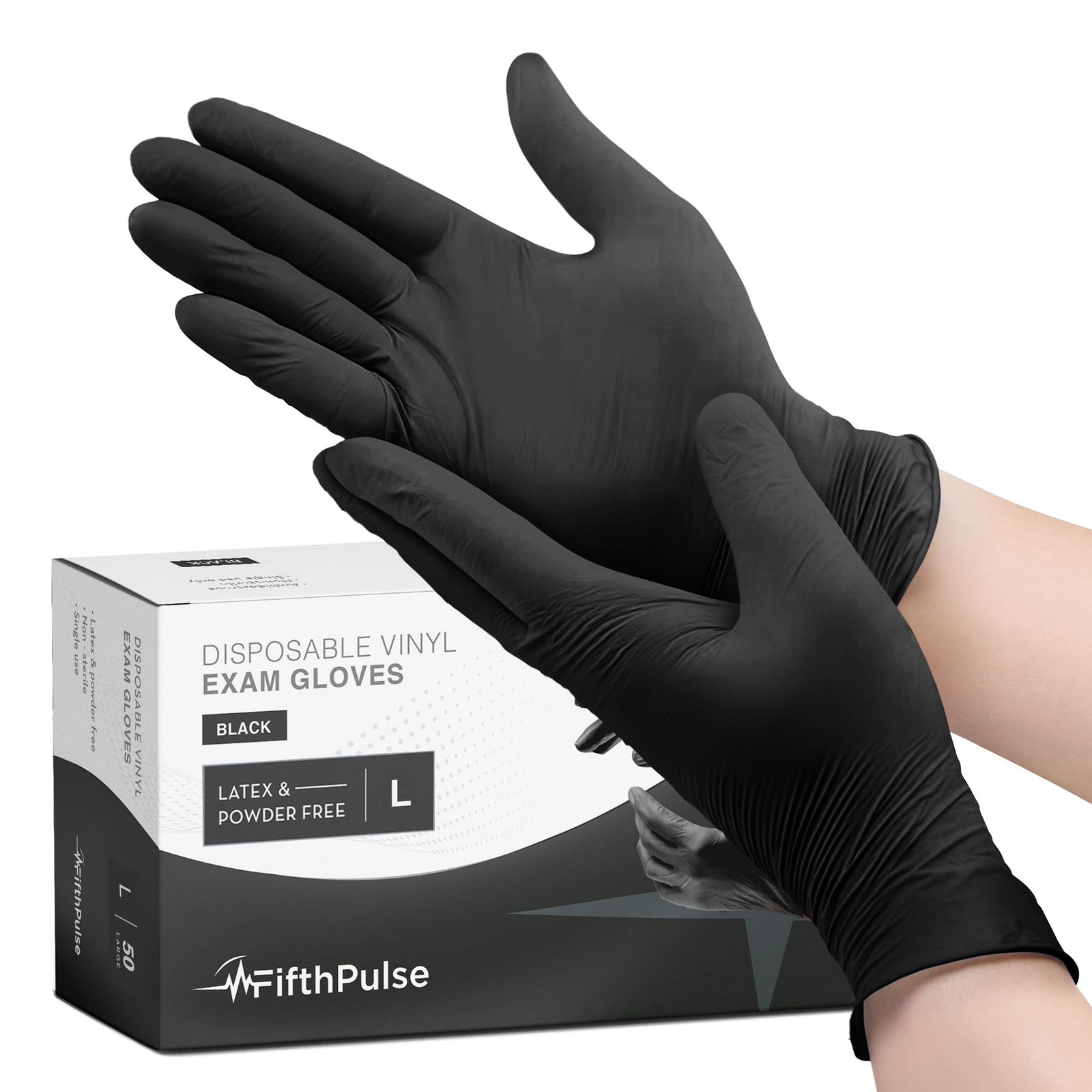 Black Vinyl Disposable Gloves � 50 Pack, Large, Latex & Powder Free, 3 Mil