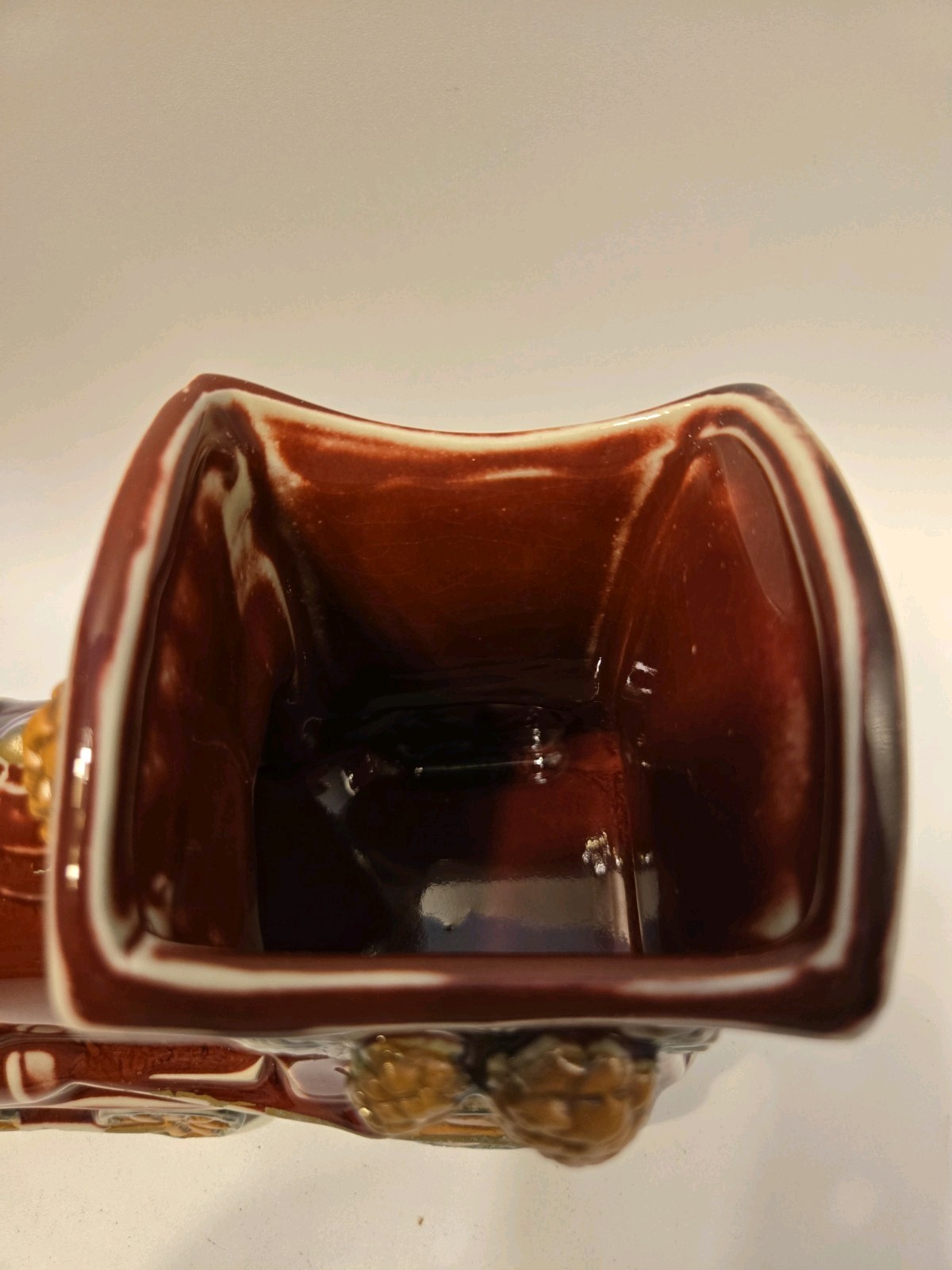 VNT 1957 Burgandy Steam Locomotive Holiday Ceramic Hand Painted Planter