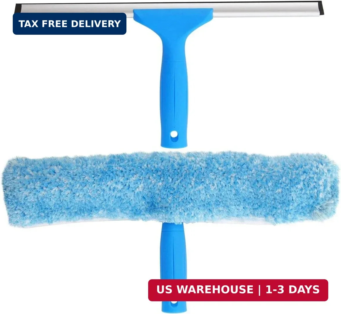 Professional Window Cleaning Combo - Squeegee & Microfiber Window Scrubber, 14"
