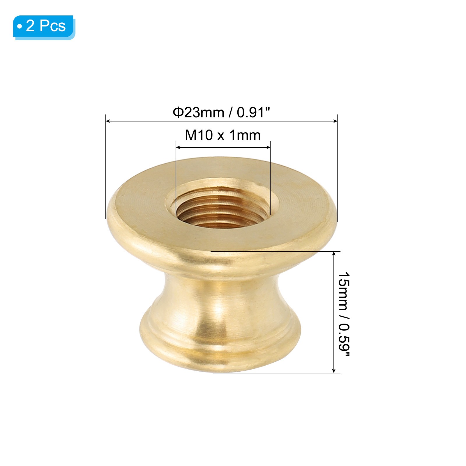 2Pcs Lamp Solid Brass Neck M10 Fine Threaded Turned Solid Brass Spindle 23x15mm