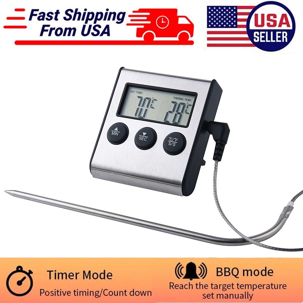 Digital Food & Meat Thermometer Remote Probe Temp Meter with Timer for Grilling