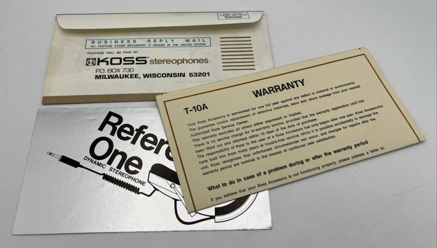 KOSS Brochure Literature Reference One Warranty Card Headphones