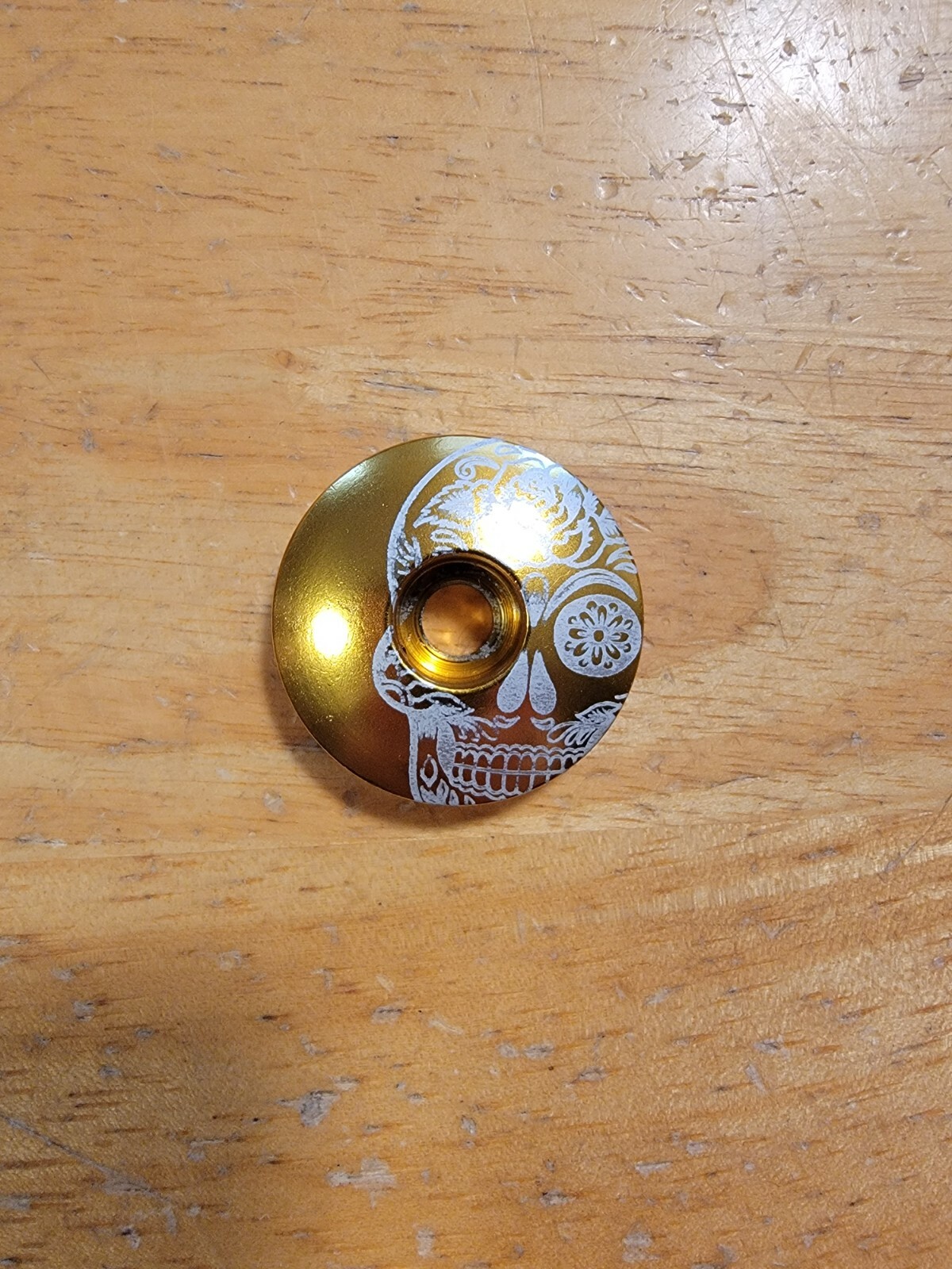 Mexican Day of the Dead Sugar Skull Bicycle Headset Top Stem Cap 1 1/8" Gold