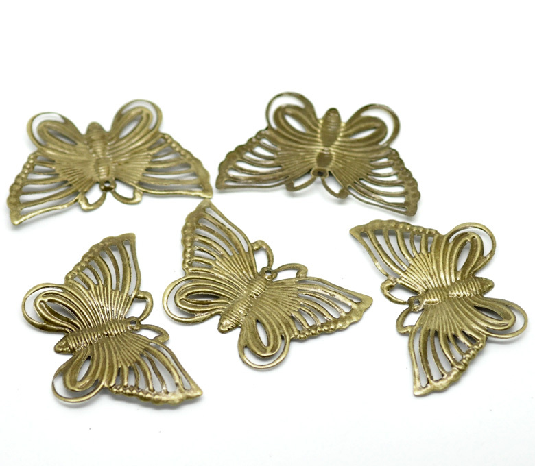 Pkg of 25 BUTTERFLY Antique Bronze-tone FILIGREE WRAPS 1-3/4" x 1-1/8" (0313)