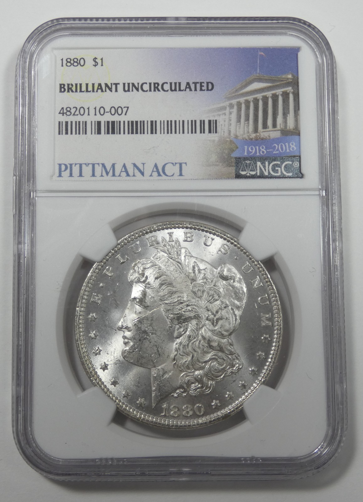 1880 Morgan Silver Dollar NGC BRILLIANT UNCIRCULATED ~ Pittman Act Holder