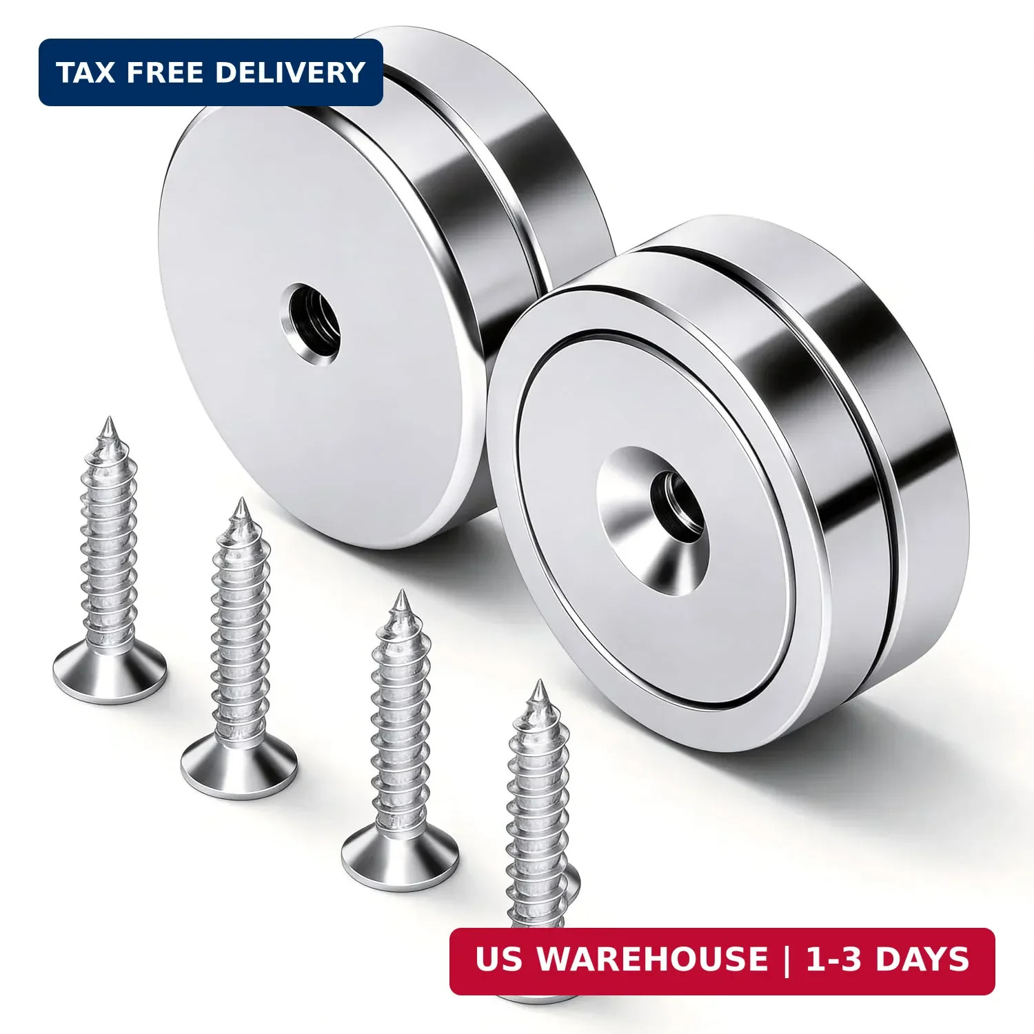 Silver Magnets with Screws,100lbs+ Heavy Duty Rare Earth 4 Pack | Neodymium Moun