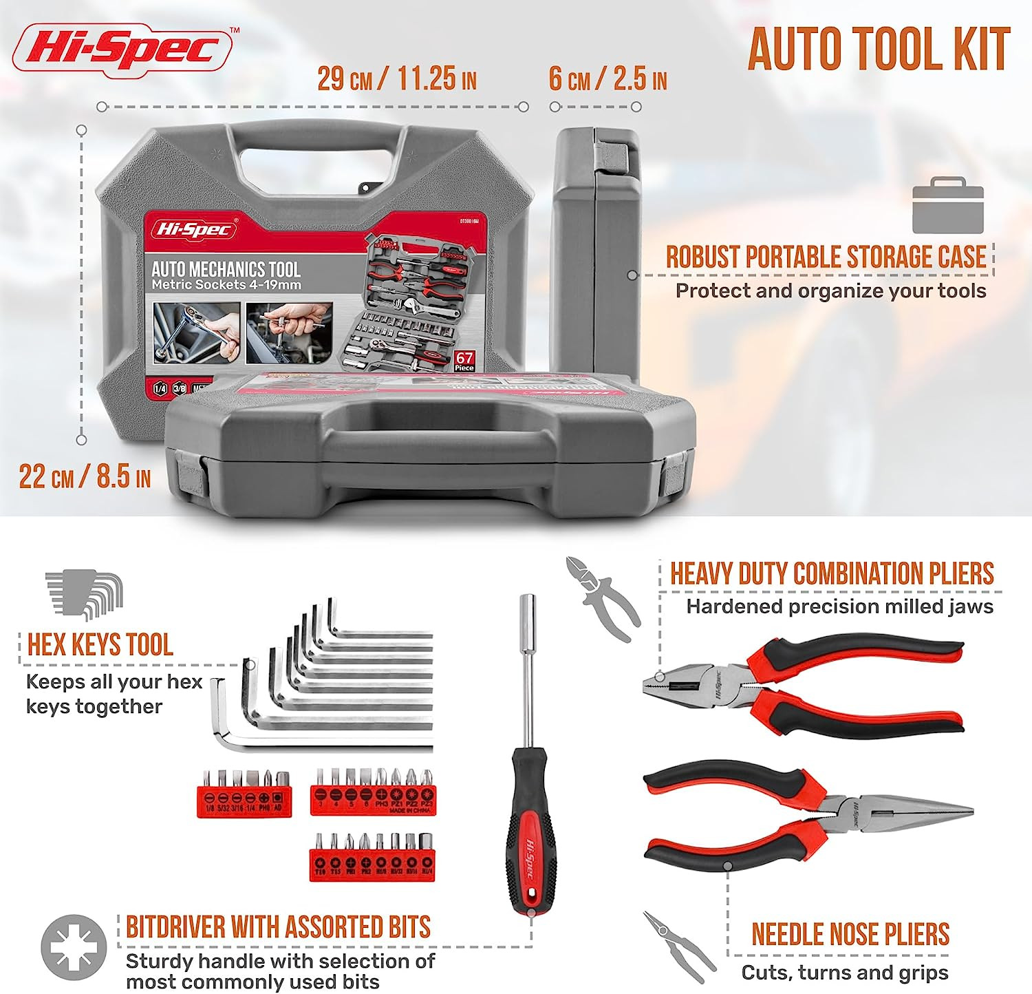 67 Pc Metric Auto Mechanic Tool Set Socket Pliers Case