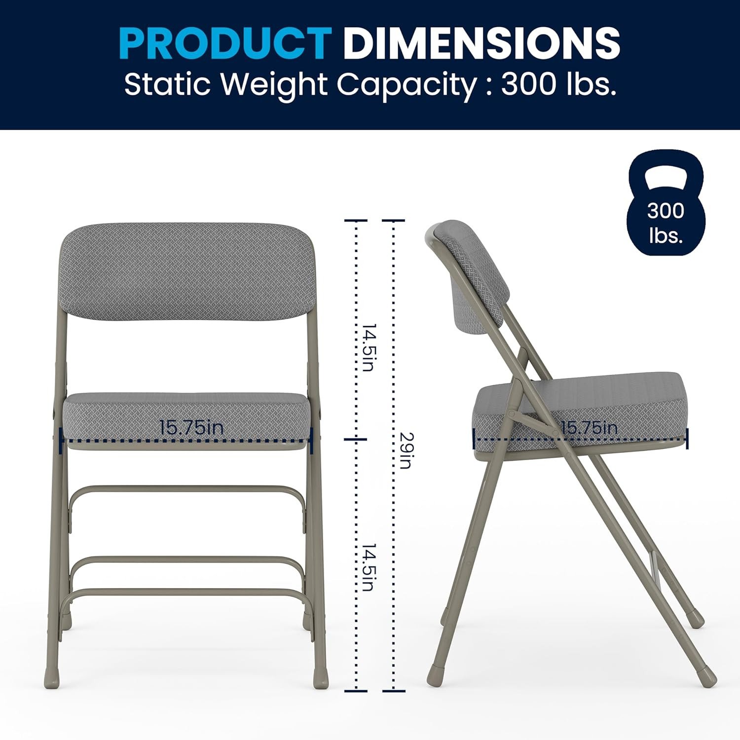 Hercules Series Metal Folding Chairs with Cushioned Seats, Fabric Upholstered Ev