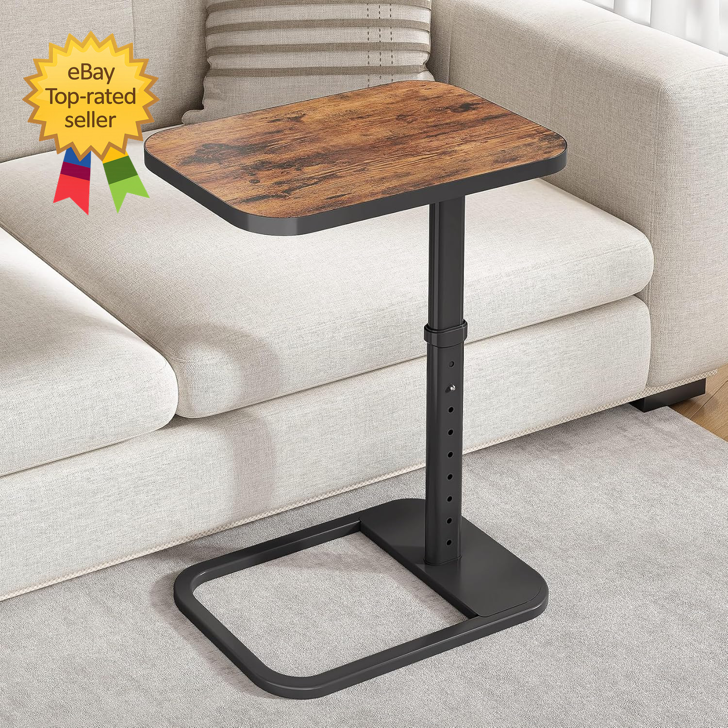 TV Tray Table, Adjustable Height  Flip Top & Rounded Metal Corners Snack Table