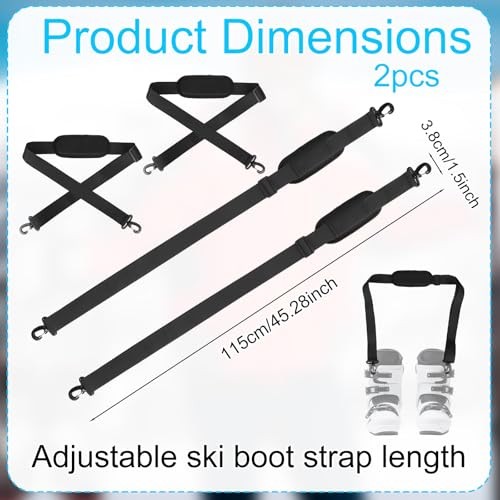 2pcs Ski Carrier Strap with Hook, Adjustable Anti-Slip Snowboard Shoulder