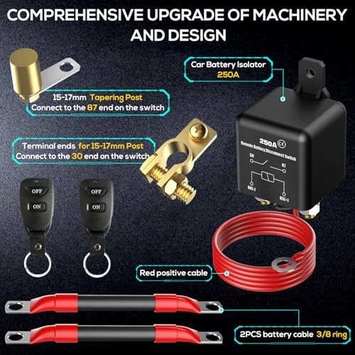 Top Post Remote Battery Disconnect Switch 12V, 250A Top remote switch 250a