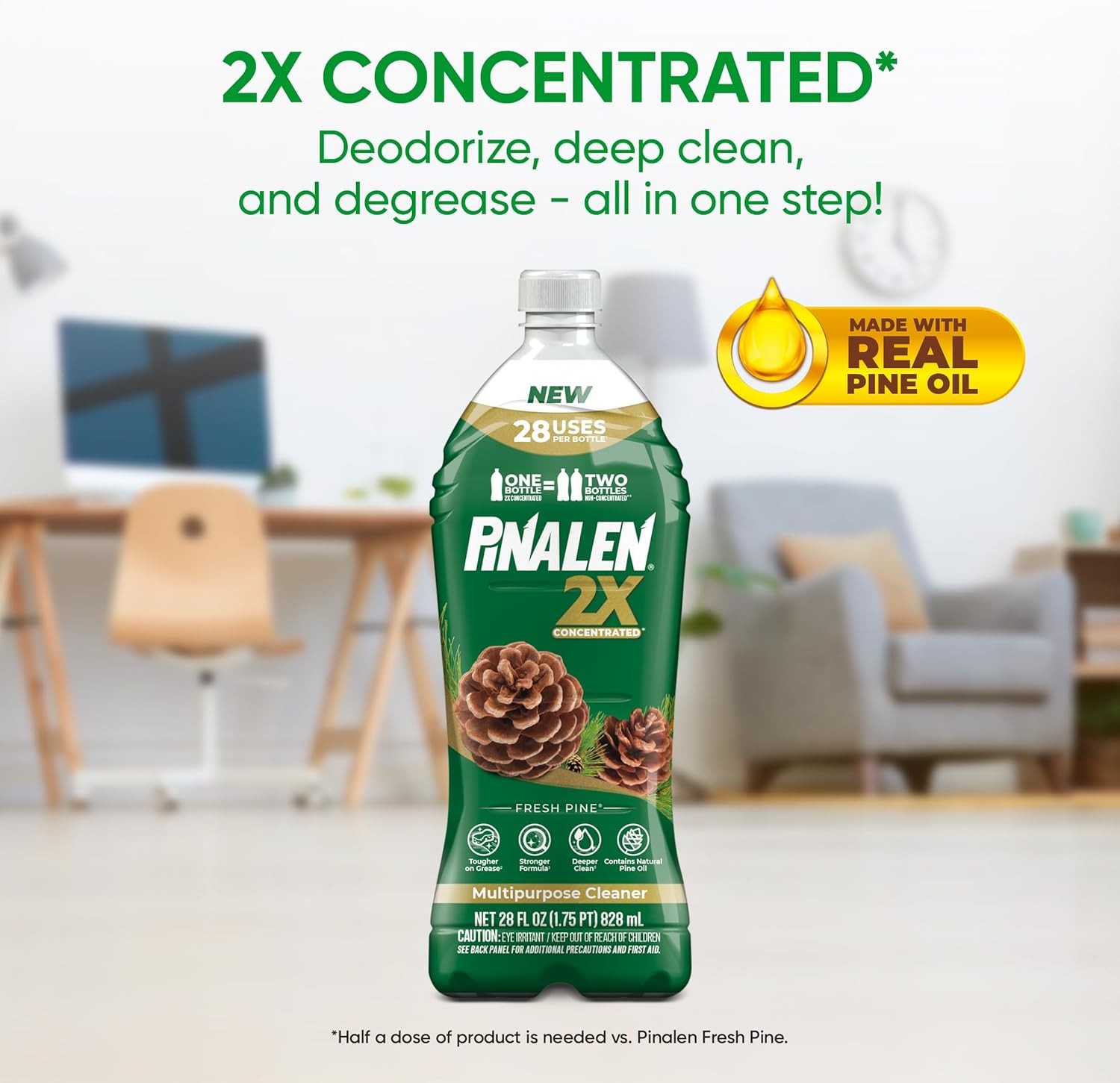 PINALEN 2X Concentrated Multipurpose Cleaner - Fresh Pine Scent - 28 fl oz