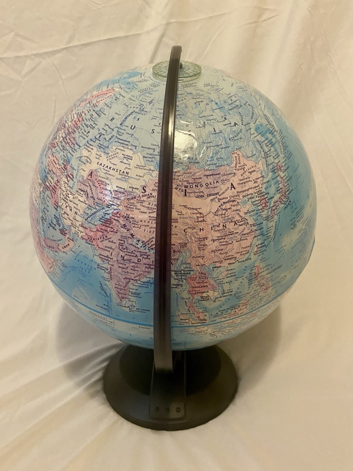 Rotating Tabletop World Globe Political Map Blue Ocean Black Base Matte