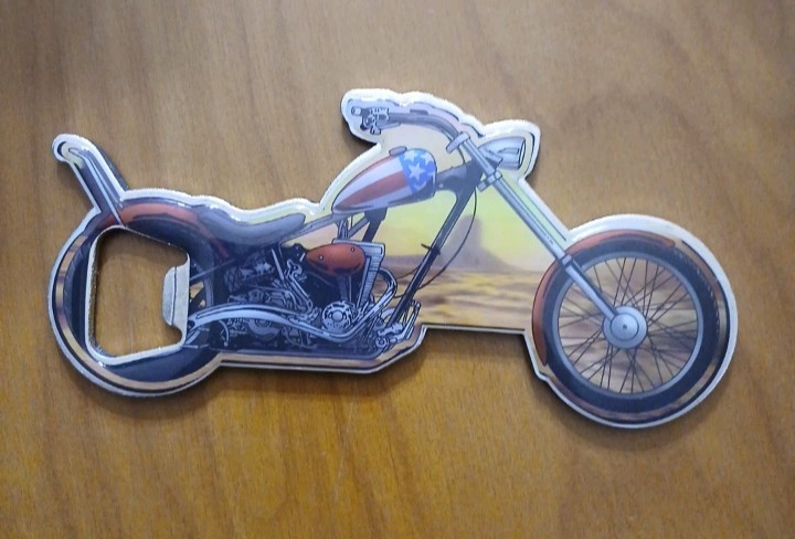 American Flag Chopper Motorcycle Bottle Opener Magnet  Approx 5” Long