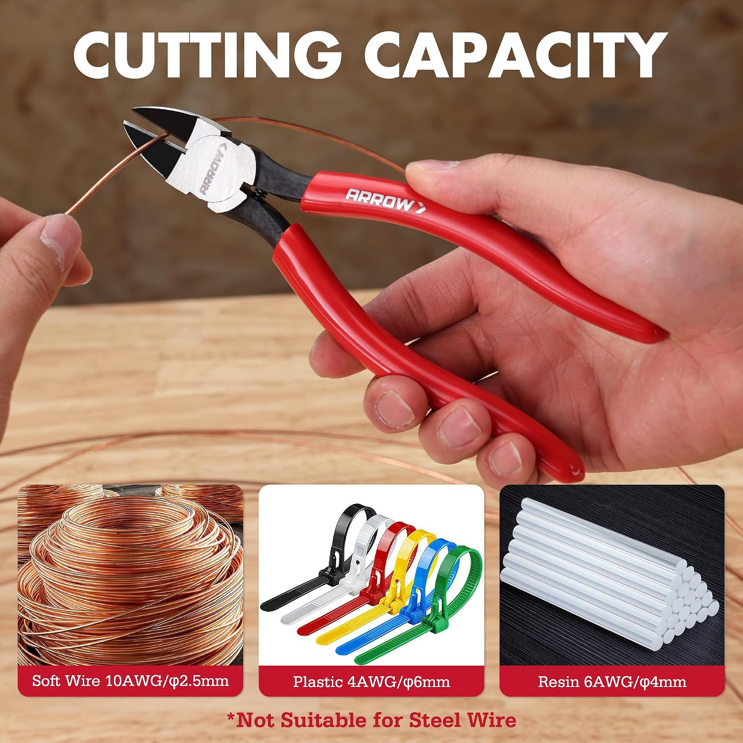 ARROW 7" Precision Wire Cutters, Precision Flush Cut Diagonal Pliers | Spring Lo