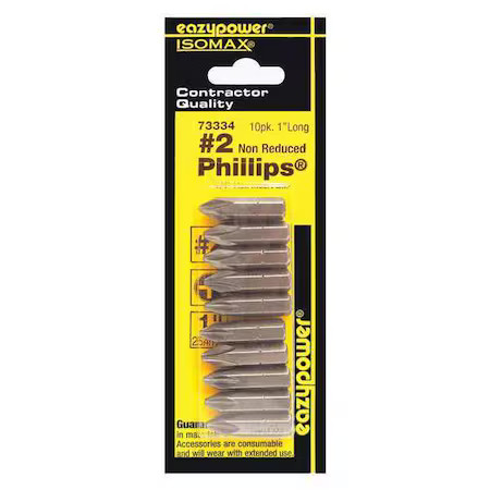 Zoro Select 73334 Insert Bit, 1/4", Phillips, No 2, 2-3/8", Pk10,  73334