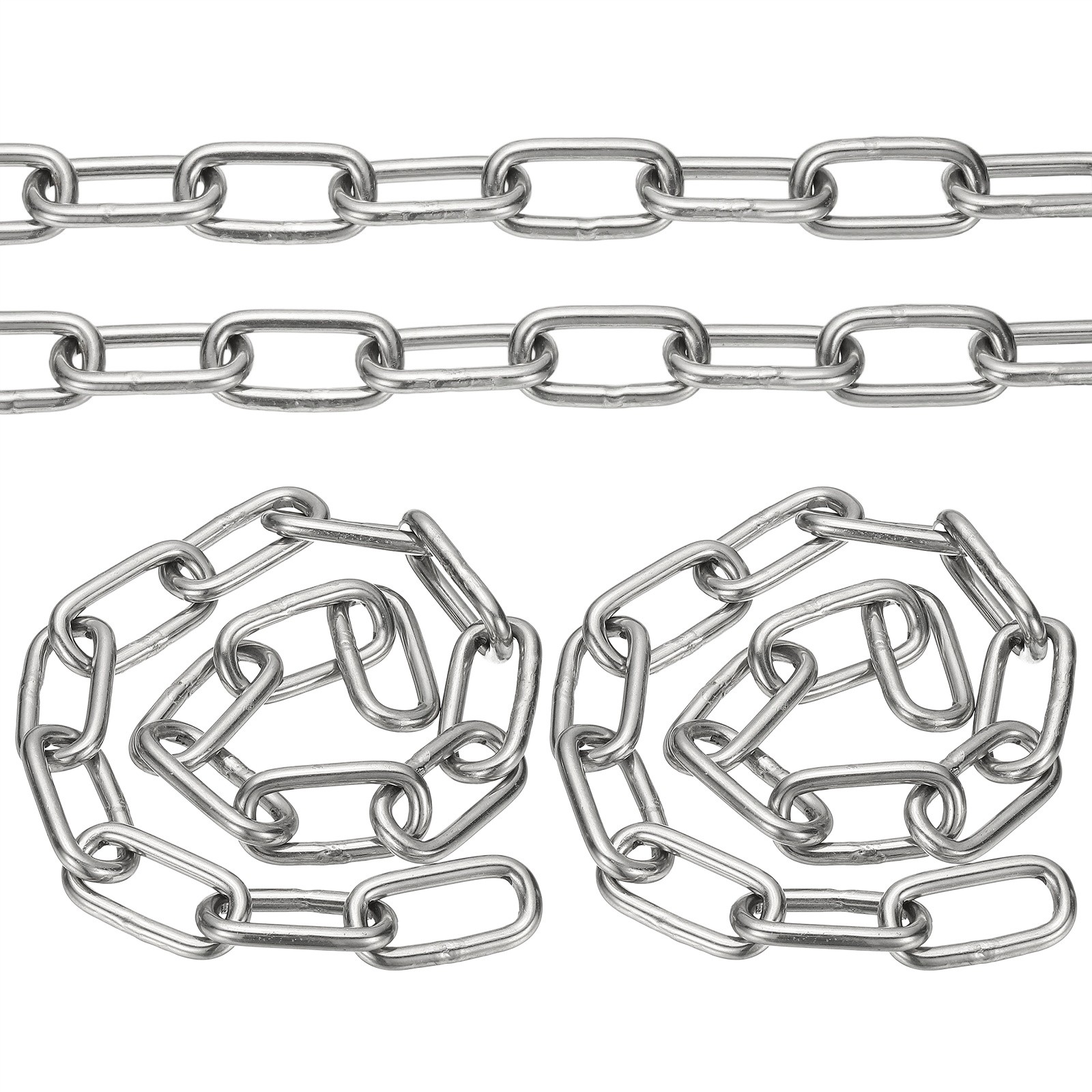 1.6ft SUS304 Stainless Steel Chain, 2Pcs 5mm Metal Chain Link 0.5 Meter